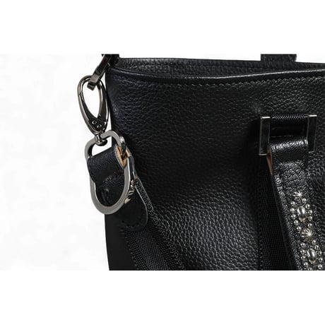 Goatskin & Cowhide & Sheet Woven Nylon Sholder Tote Bag / Nocturne Trim Studs Design