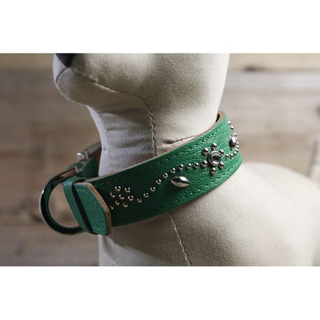 Dog & Owner Matching 25mm Studs Flowers and Leaves Design Goatskin Colla & Braceletr