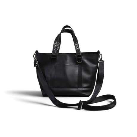 Goatskin & Cowhide & Sheet Woven Nylon Sholder Tote Bag / Nocturne Trim Studs Design