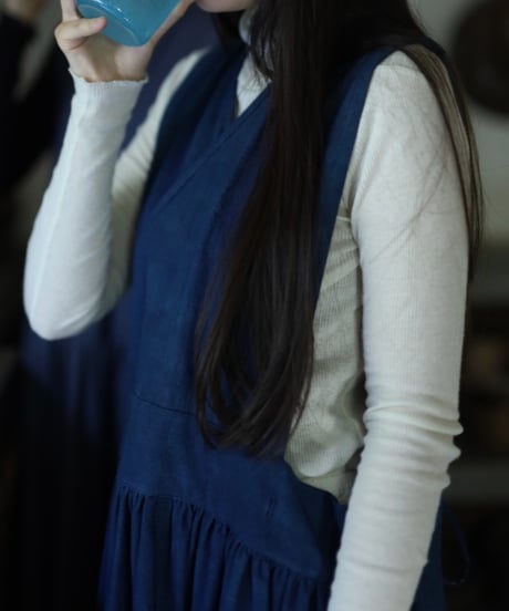 25_エプロンドレス size2 Lenten people handwoven cotton (indigo o dyed)