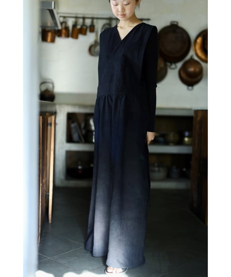 26_エプロンドレス size2 Lenten people handwoven cotton (indigo dark)
