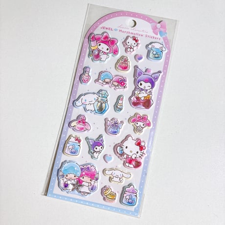 《ジュエルマシュマロステッカーズ》サンリオキャラクター コスメ 集合 クッションシール