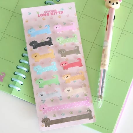 【クリアステッカー】《韓国作家KEZIM VILLAGE/LONG KITTY STICKER》 シール ステッカー