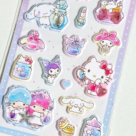 《ジュエルマシュマロステッカーズ》サンリオキャラクター コスメ 集合 クッションシール