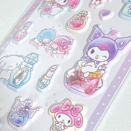 《ジュエルマシュマロステッカーズ》サンリオキャラクター コスメ 集合 クッションシール