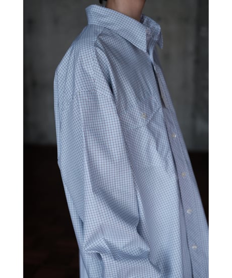 I am dork / Work Shirt(Cotton/White×Blue×Brown Check)