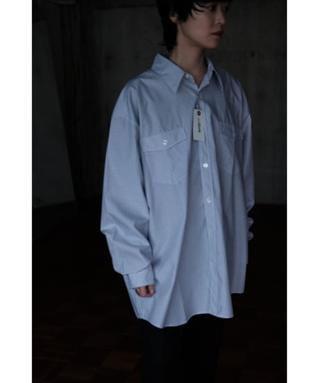 I am dork / Work Shirt(Cotton/White×Blue×Brown Check)