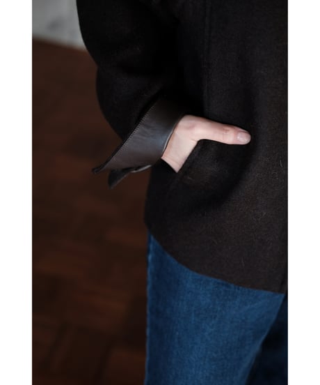 BISOWN / ALPACA DOUBLECLOTH SEAM POCKET BLOUSON(DARK BROWN)