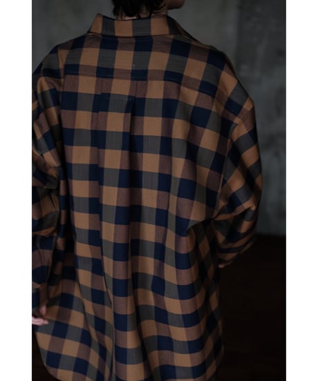 I am dork / Work Shirt(WoolPolyester/Brown×Navy Check)