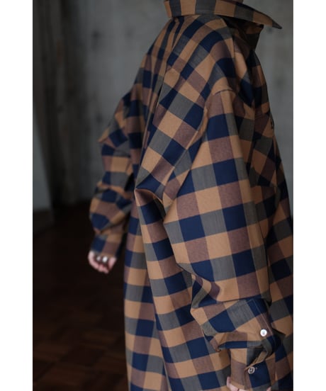 I am dork / Work Shirt(WoolPolyester/Brown×Navy Check)
