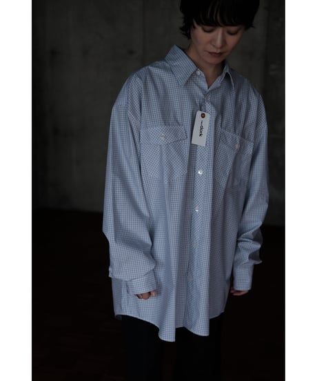 I am dork / Work Shirt(Cotton/White×Blue×Brown Check)