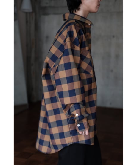 I am dork / Work Shirt(WoolPolyester/Brown×Navy Check)
