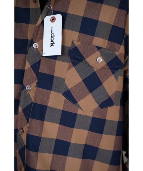 I am dork / Work Shirt(WoolPolyester/Brown×Navy Check)