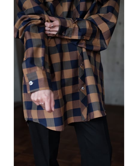 I am dork / Work Shirt(WoolPolyester/Brown×Navy Check)