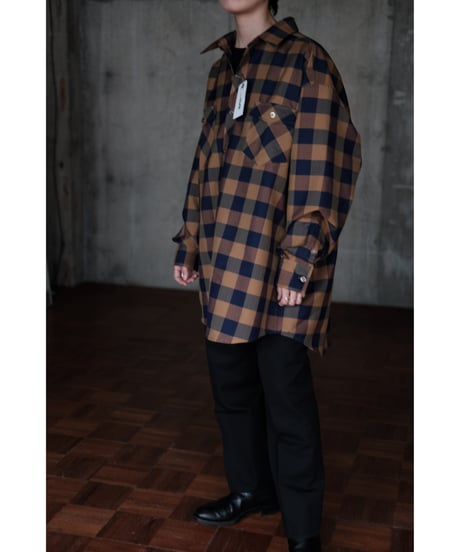 I am dork / Work Shirt(WoolPolyester/Brown×Navy Check)