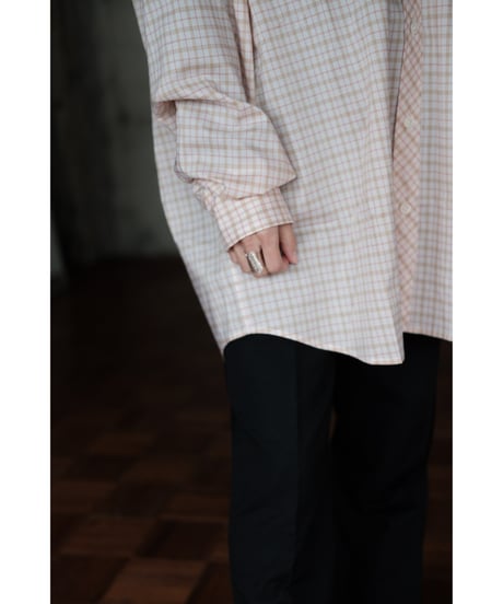 I am dork / Work Shirt(Cotton/Pink Beige Check)
