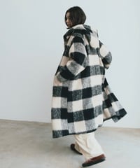 〈atelier〉block check hoodie coat