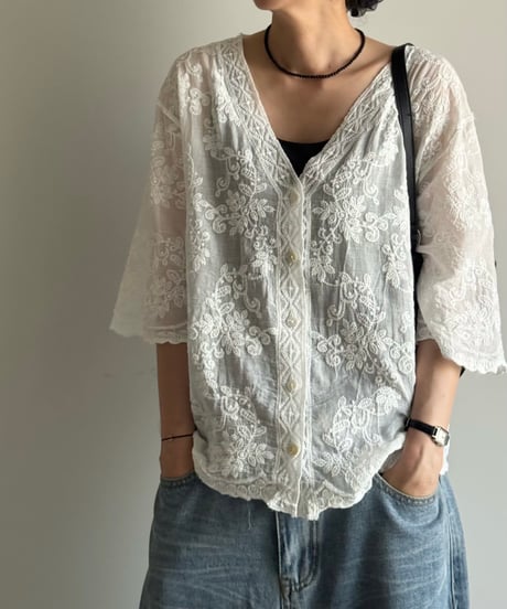 v-neck lacy blouse