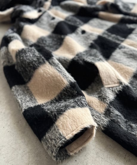 〈atelier〉block check hoodie coat