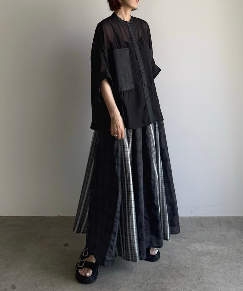denim pocket sheer shirt | ARULLE