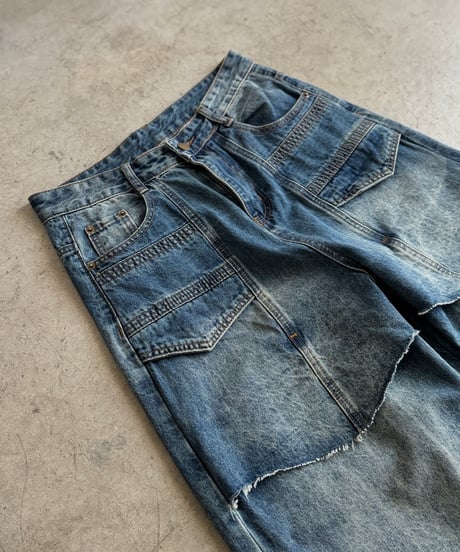 vintage wash panel switch denim