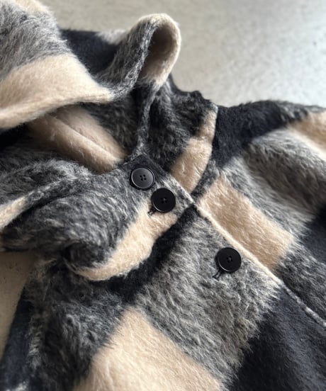 〈atelier〉block check hoodie coat