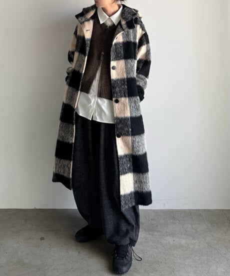 〈atelier〉block check hoodie coat