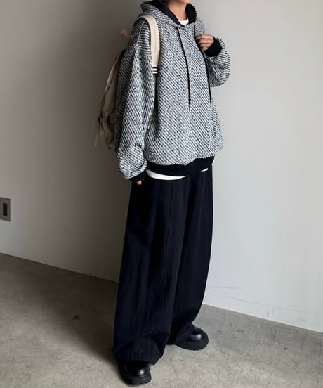 tweed hood pullover