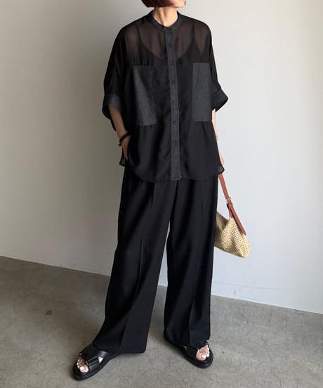 denim pocket sheer shirt