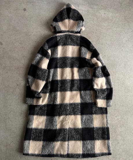 〈atelier〉block check hoodie coat