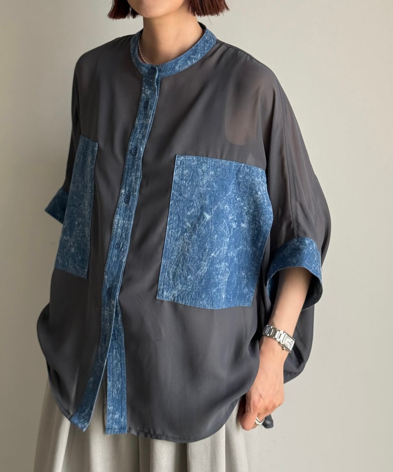 denim pocket sheer shirt | ARULLE
