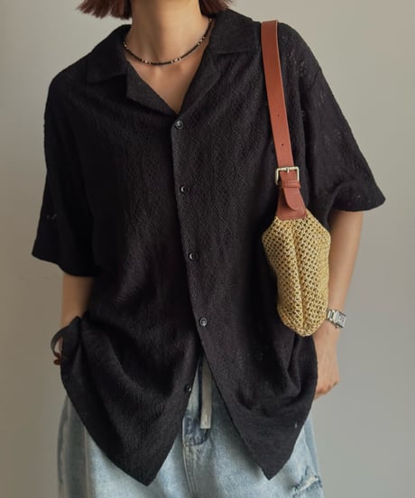 lace sheer open collar shirt