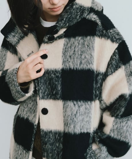 〈atelier〉block check hoodie coat