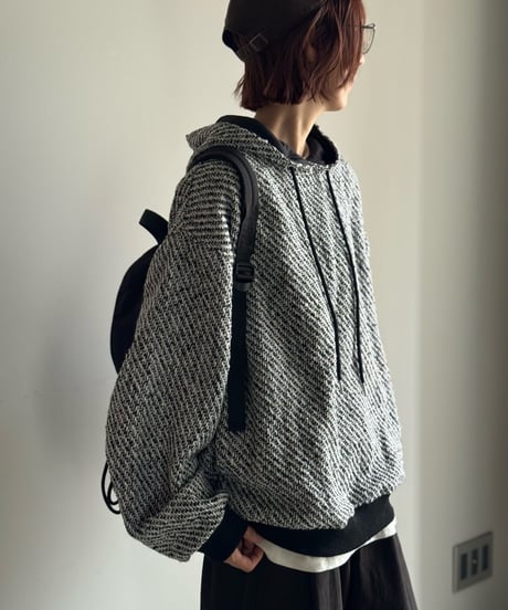 tweed hood pullover