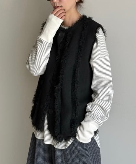 fringe rib knit vest