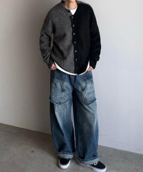 vintage wash panel switch denim
