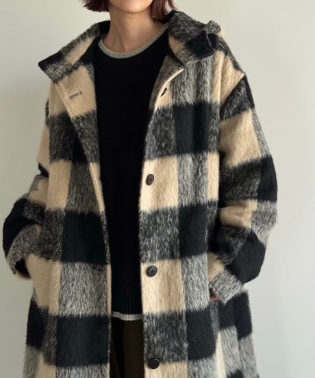 〈atelier〉block check hoodie coat
