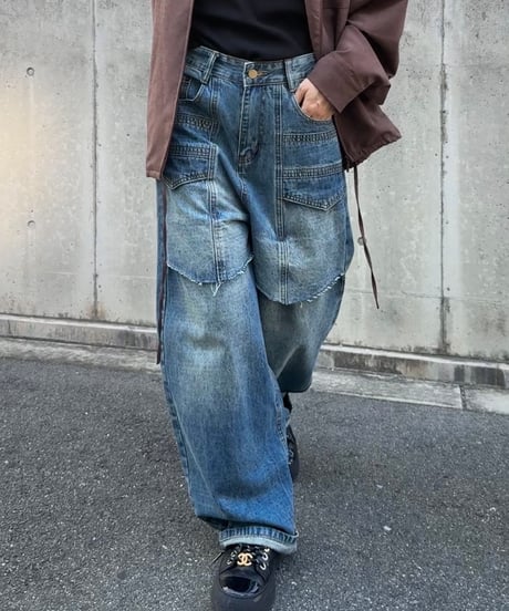 vintage wash panel switch denim