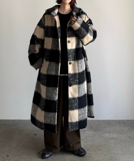 〈atelier〉block check hoodie coat