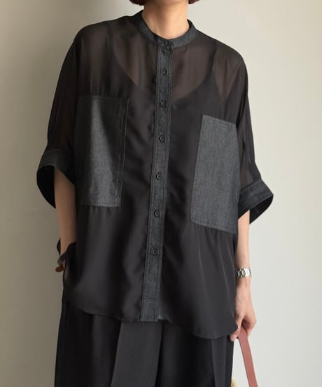 denim pocket sheer shirt
