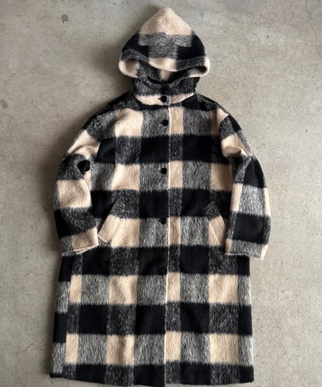 〈atelier〉block check hoodie coat