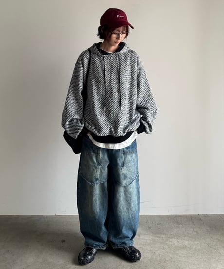 tweed hood pullover