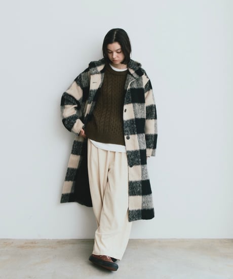 〈atelier〉block check hoodie coat