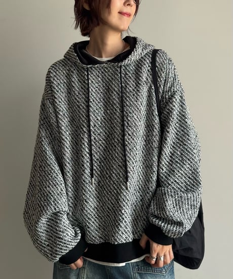 tweed hood pullover
