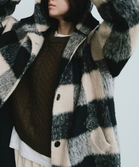 〈atelier〉block check hoodie coat
