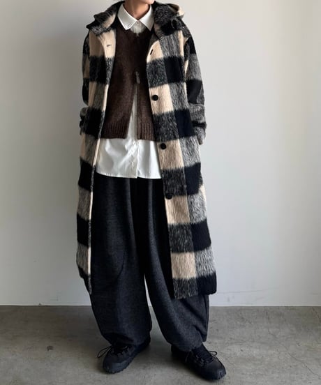 〈atelier〉block check hoodie coat