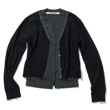 Eyelet Layered Knit Long Sleeve Top (BLACK）