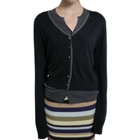 Eyelet Layered Knit Long Sleeve Top (BLACK）