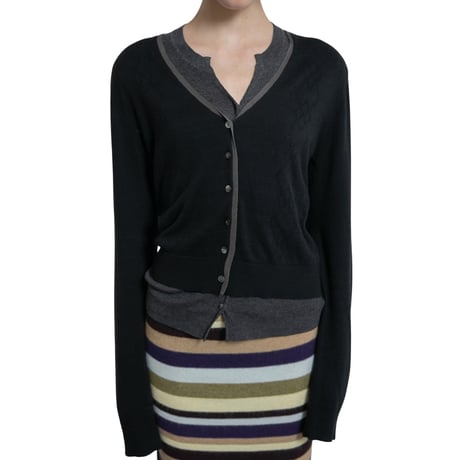 Eyelet Layered Knit Long Sleeve Top (BLACK）