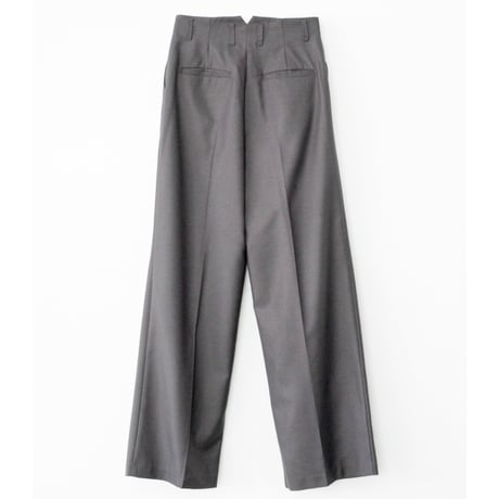 Wool Mix Hip Huggers Tucked Wide Slacks (Charcoal)
